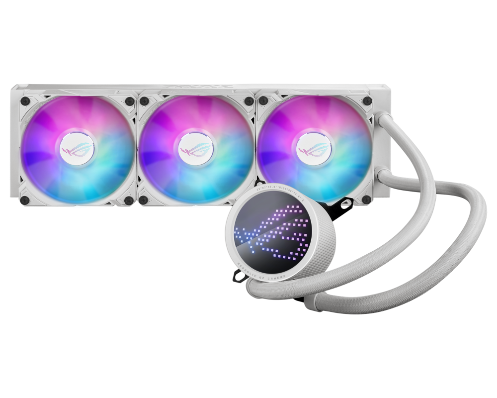 Охладител за процесор ASUS ROG RYUO III 360 ARGB white edition all-in-one CPU liquid cooler with Asetek 8th gen pump solution and Anime Matrix LED Display 3