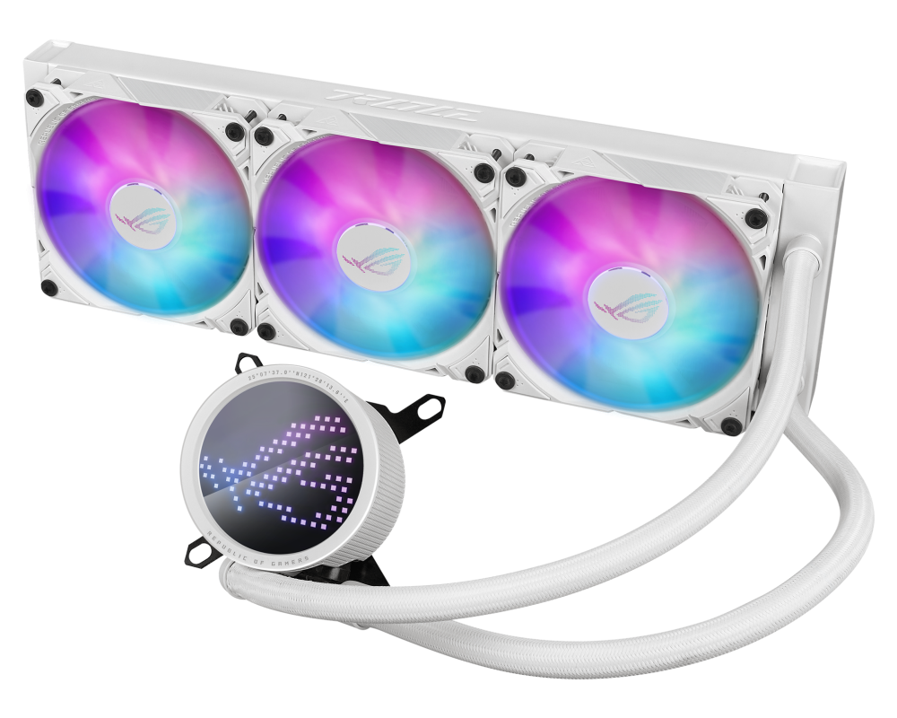 Охладител за процесор ASUS ROG RYUO III 360 ARGB white edition all-in-one CPU liquid cooler with Asetek 8th gen pump solution and Anime Matrix LED Display 2