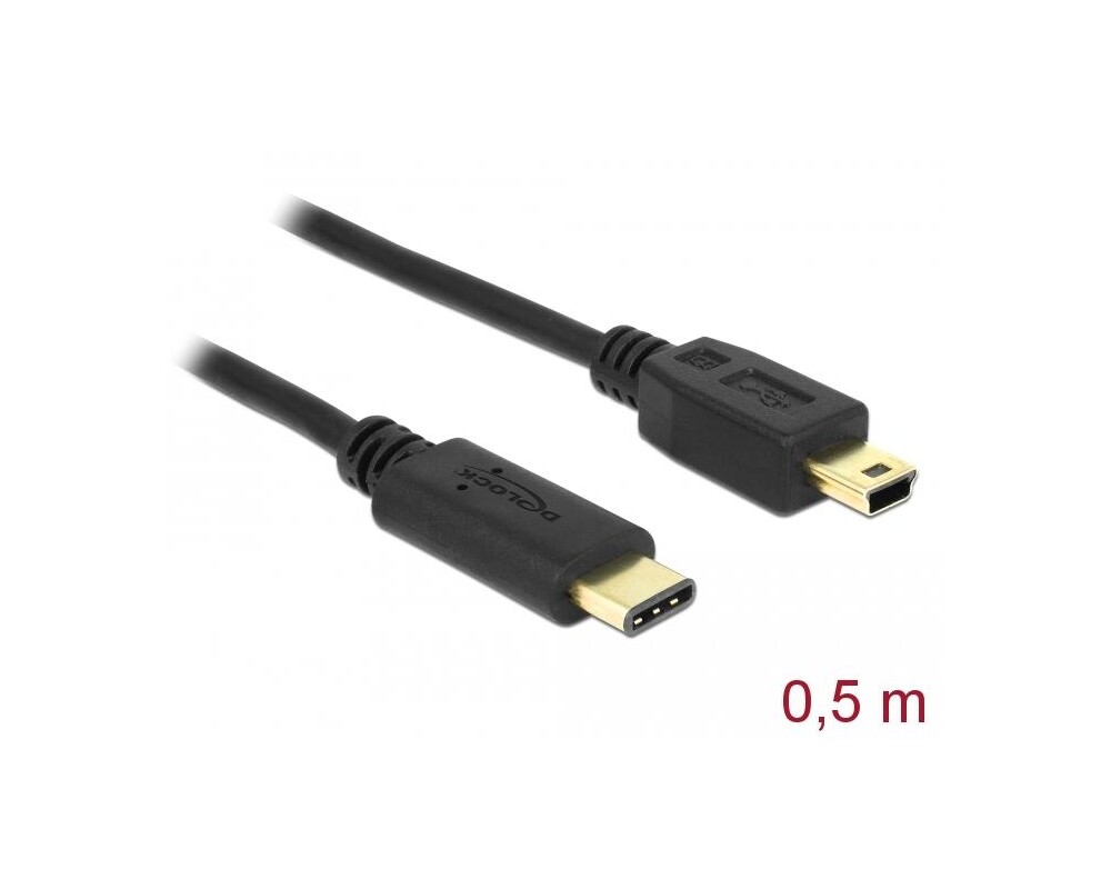 Кабел DeLock, USB-C мъжко - USB-B мъжко, USB 2.0, 0.5 м, Черен 2