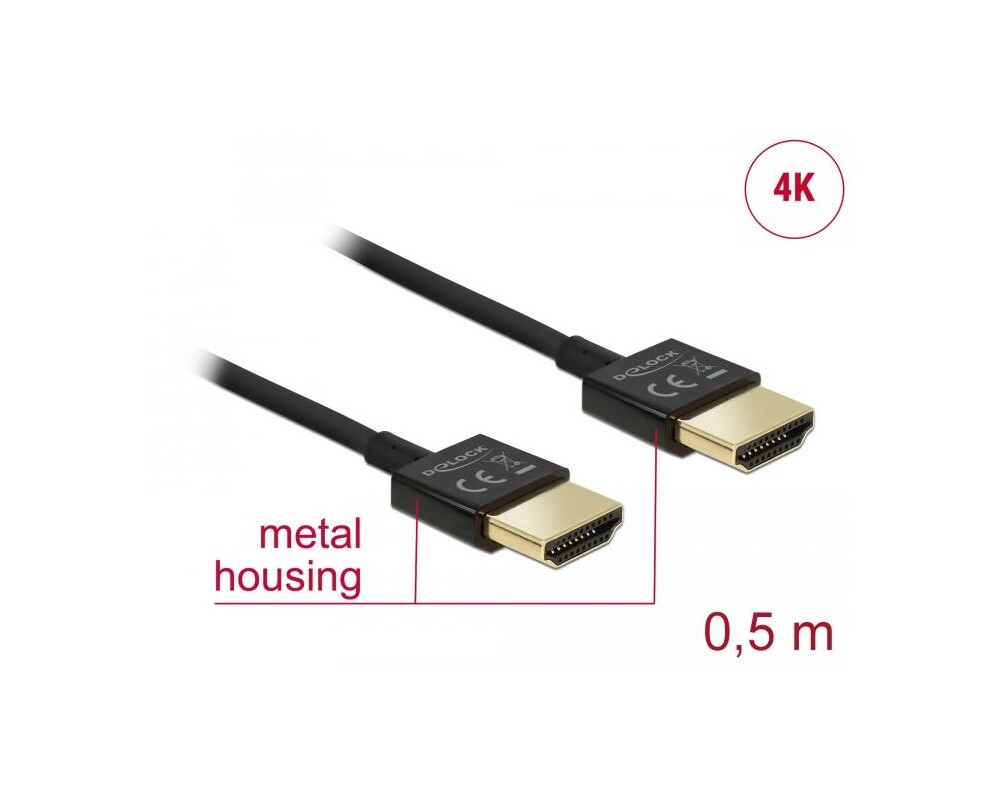 Кабел Delock HDMI-A мъжко - HDMI-A мъжко, Ethernet, 4K, 0.5 м, Черен 2