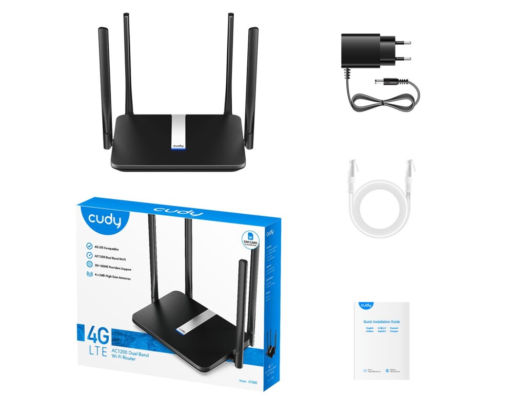 Рутер Cudy LT500, 4G LTE AC1200, 2.4/5 GHz, 300 - 867 Mbps, 10/100 4