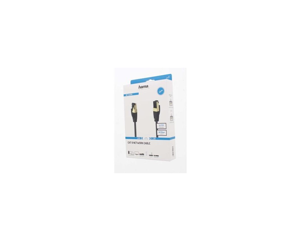 Мрежов кабел HAMA S/FTP, CAT 8, RJ-45 - RJ-45, 40Gbit/s, 1.50 m, Halogen-free, Черен 2