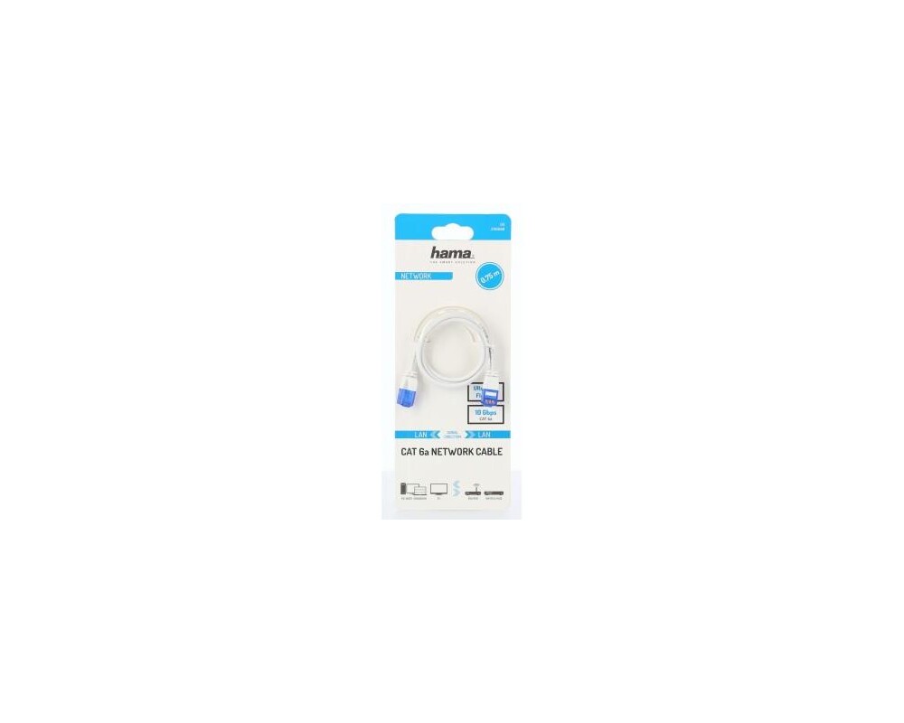Мрежов кабел HAMA Flexi-Slim, U/UTP CAT 6a, 10 Gbit/s, RJ-45 - RJ45, 0.75 m, Бял 2