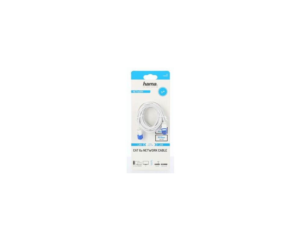 Мрежов кабел HAMA Flexi-Slim, U/UTP CAT 6a, 10 Gbit/s, RJ-45 - RJ45, 3.0 m, Бял 2