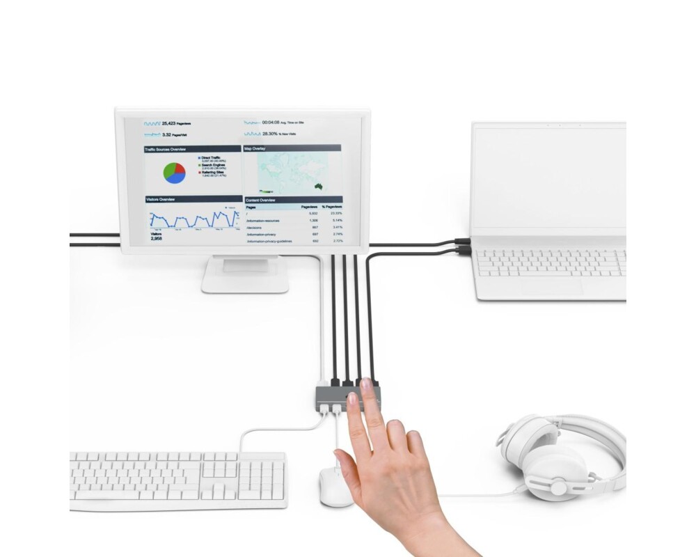 KVM switch KVM превключвател Hama Connect2Switch, 4-портов, USB, HDMI, Вкл. кабели 6