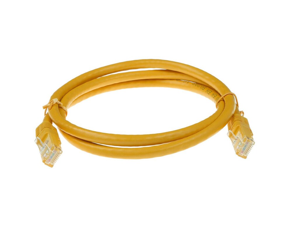 Мрежов кабел ACT U/UTP, CAT 6, RJ-45 - RJ-45, 2 m, Жълт, Булк опаковка 2
