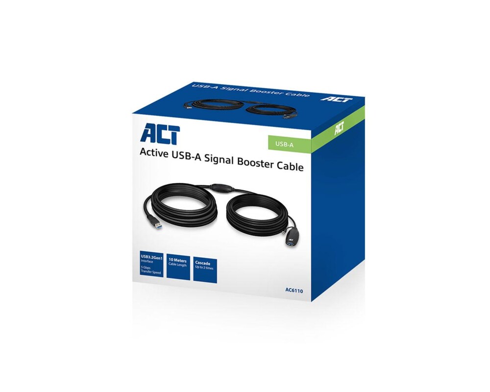 Кабел ACT AC6110, USB-A мъжко - женско, 10 м, 5 Gbps, Черен 4