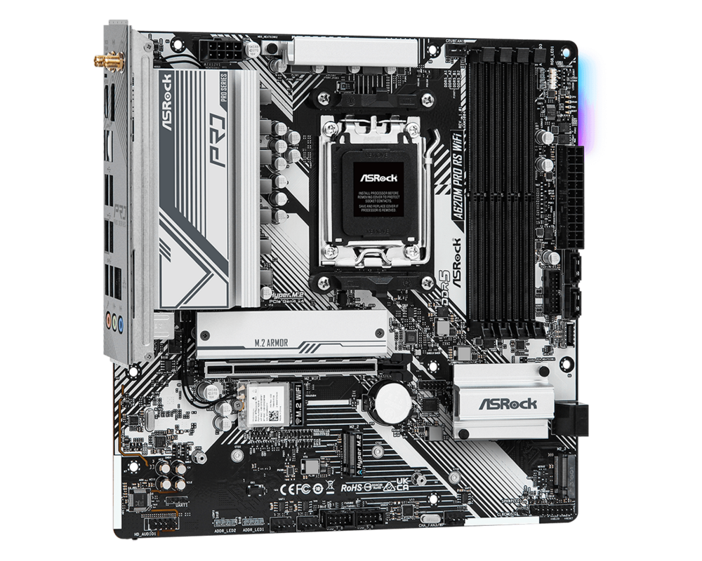 Дънна платка ASROCK A620M Pro RS WiFi, Socket AM5, mATX, 4xDDR5 2