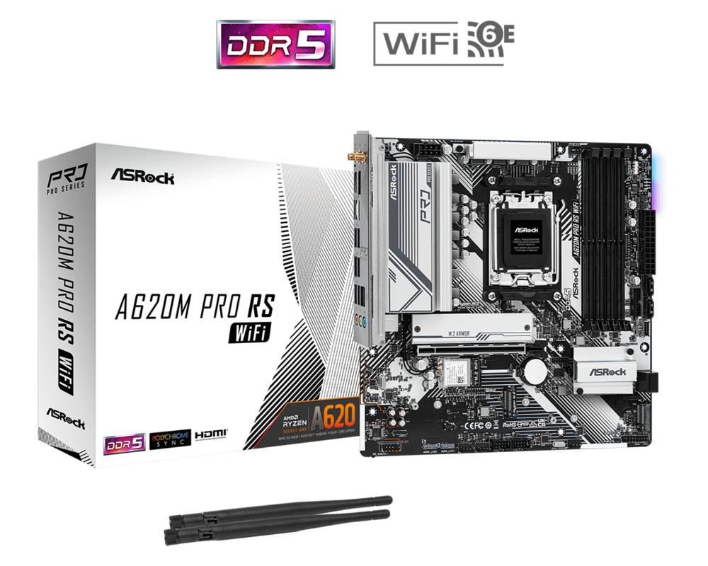 Дънна платка ASROCK A620M Pro RS WiFi, Socket AM5, mATX, 4xDDR5 5