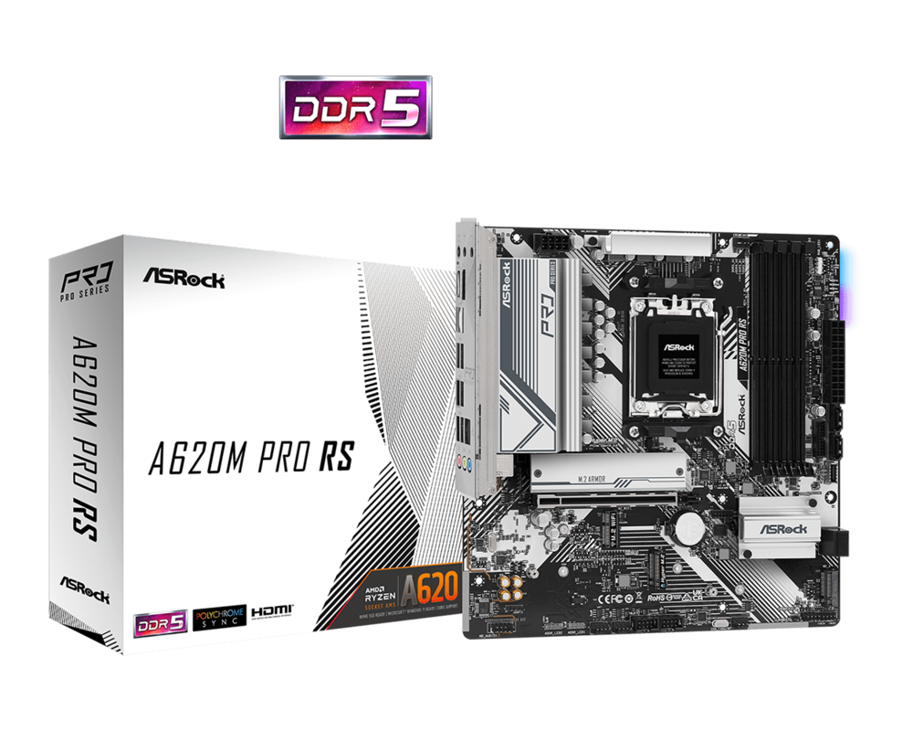 Дънна платка ASROCK A620M Pro RS, Socket AM5, mATX, 4xDDR5 5