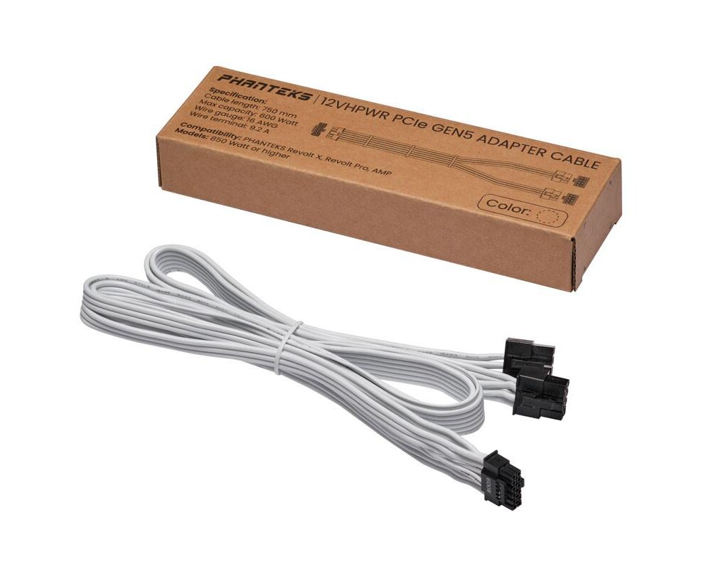 Кабел за захранване Phanteks 12VHPWR към 2x8Pin PCI-E, Бял 5