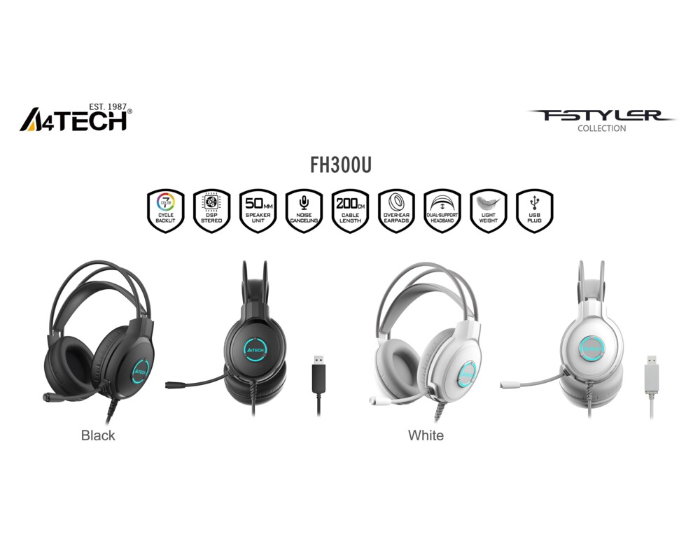 Слушалки A4TECH Fstyler FH300U, RGB, Микрофон, ANC, Черни/Син 6