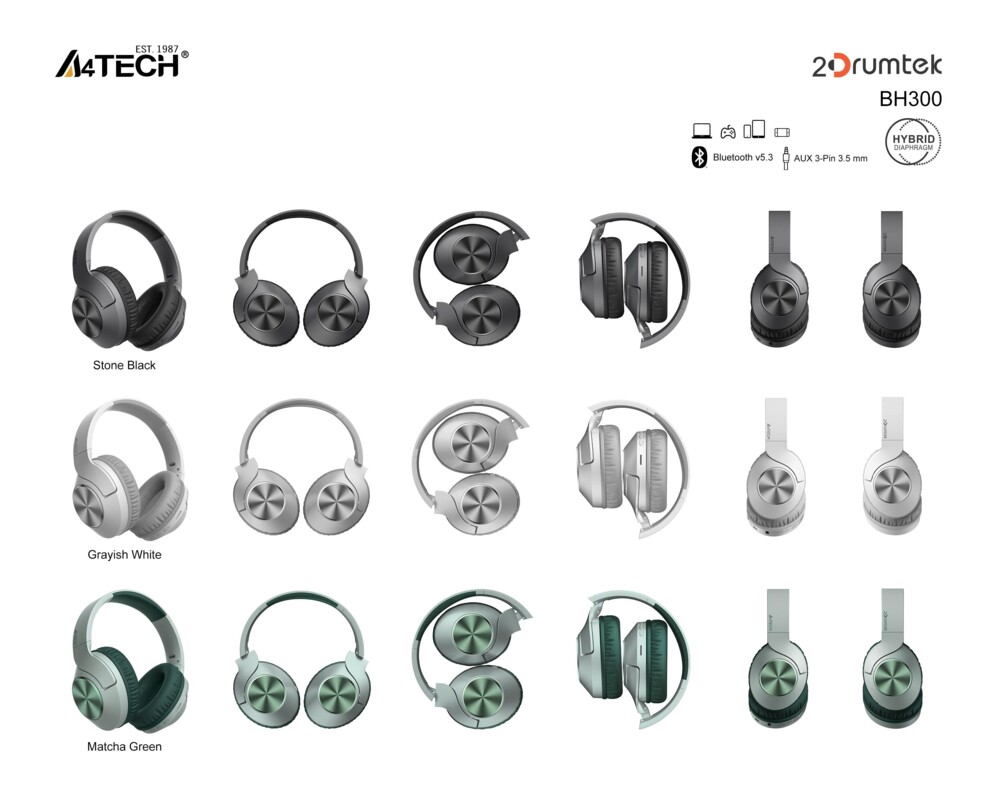 Слушалки Блутут слушалки A4tech BH300, Bluetooth V5.3, 2Drumtek, Зелени 6