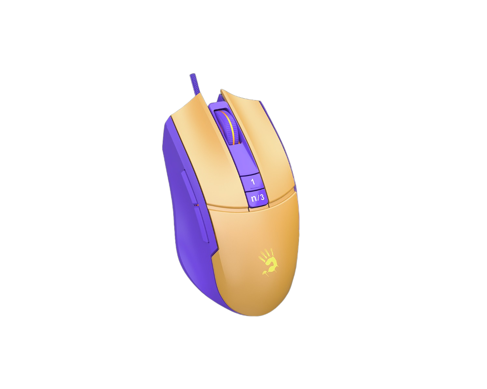 Мишка Геймърска мишка A4tech bloody L65 Max, Жична, 12000 cpi, Royal Violet, Жълт/Лилав 2