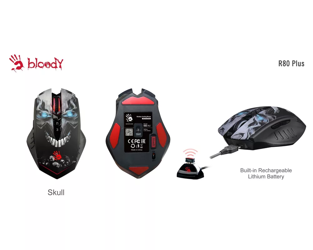 Мишка Геймърска Безжична мишка A4Tech Bloody R80 Plus, Оптична, 2.4 GHz, Black 4