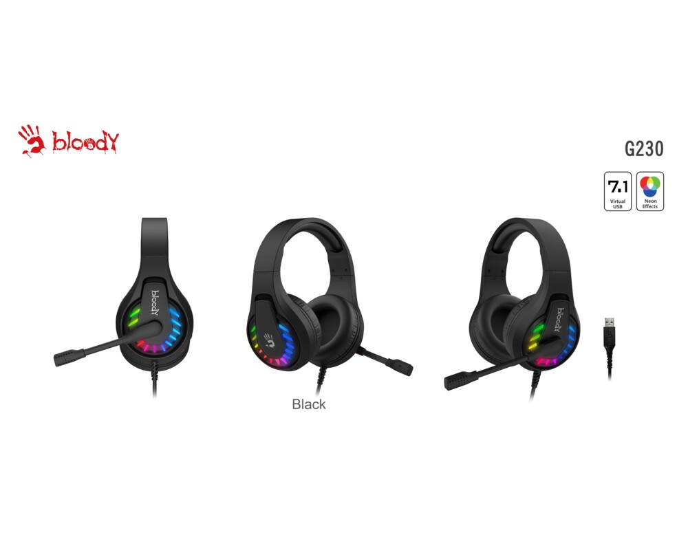 Слушалки Геймърски слушалки A4TECH Bloody G230, USB, 7.1, RGB, Микрофон, Черни 2