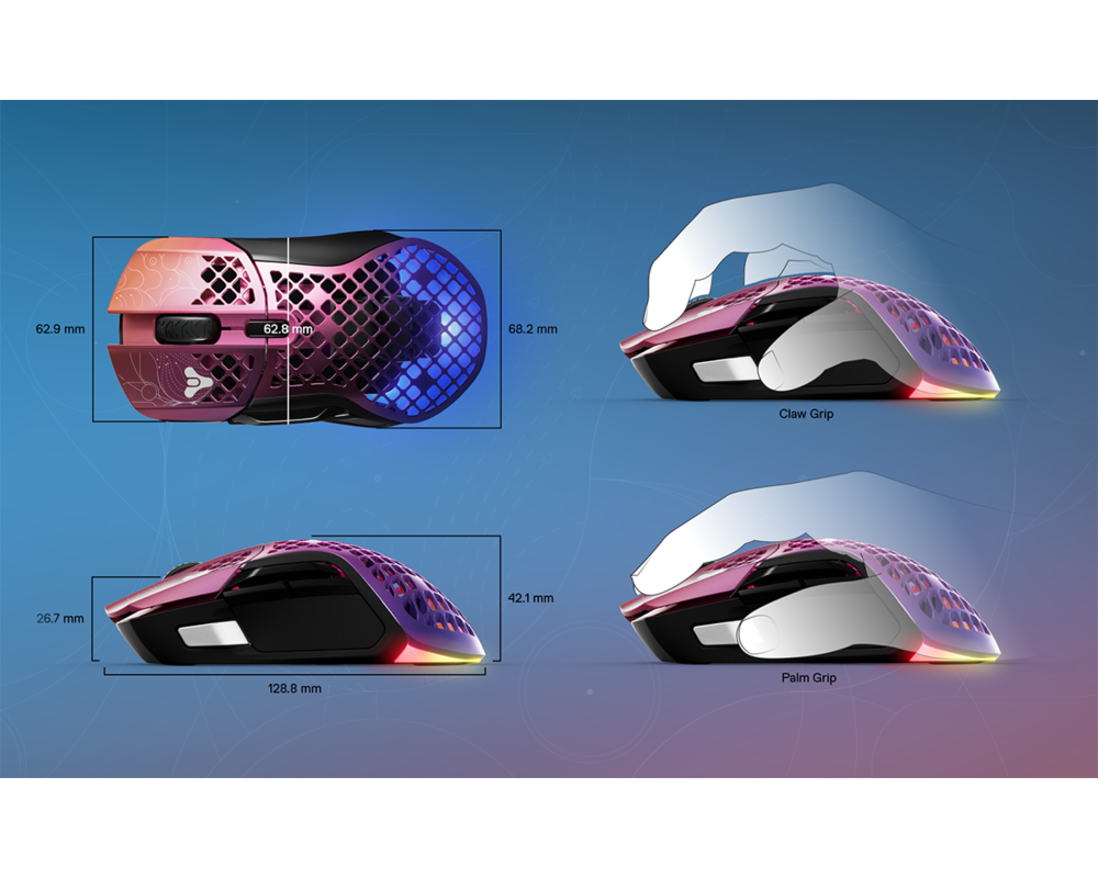 Мишка Геймърска мишка SteelSeries Aerox 5 Wireless Destiny 2, Оптична, Безжична, USB 9