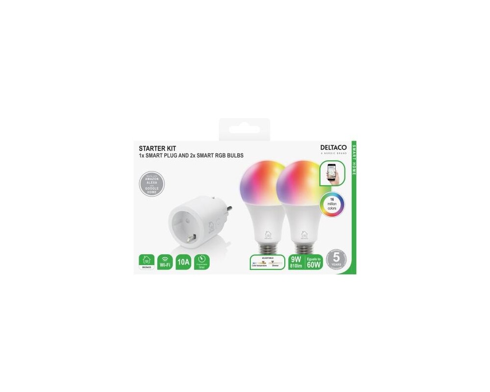 Умен контакт Смарт комплект DELTACO SH-KIT01, Контакт, 2 x LED крушки 5