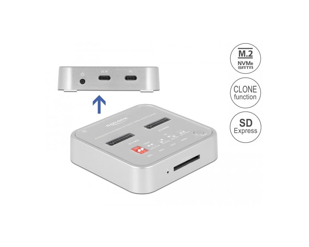 Докинг станция Докинг станция Delock 1 x M.2 NVMe SSD, 1 x M.2 SATA SSD, SD Express Card Reader, Клониране 2