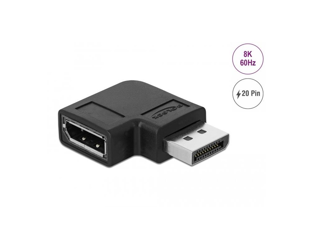 Адаптери Delock, DisplayPort мъжко - DisplayPort женско, 90°, 8K 60 Hz 2