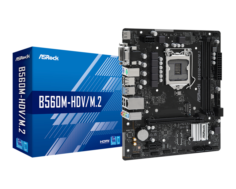 Дънна платка ASRock B560M-HDV/M.2, socket 1200, mATX, PCIe 4.0 5