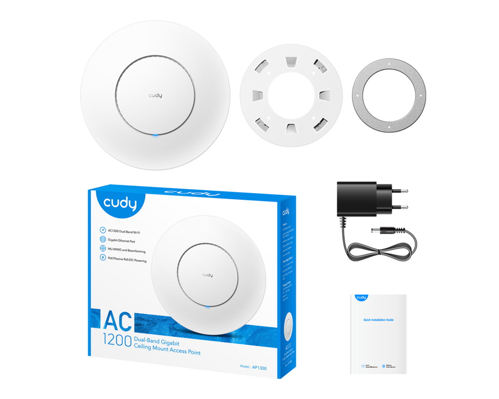 Access point (Точка за достъп) Cudy AP1300, AC1200, 2.4/5 GHz, 300 - 867 Mbps, DC адаптер 4