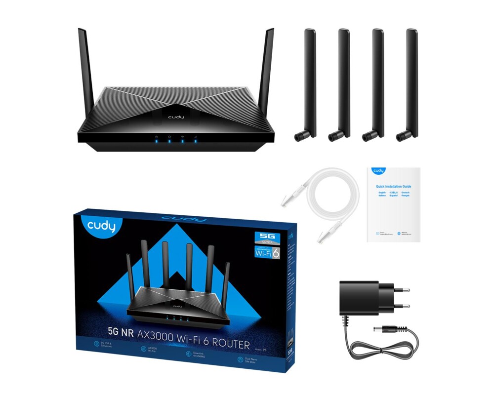 Рутер Cudy P5, 5G, AX3000, 2.4/5 GHz, 574 - 2402 Mbps, 10/100/1000 4