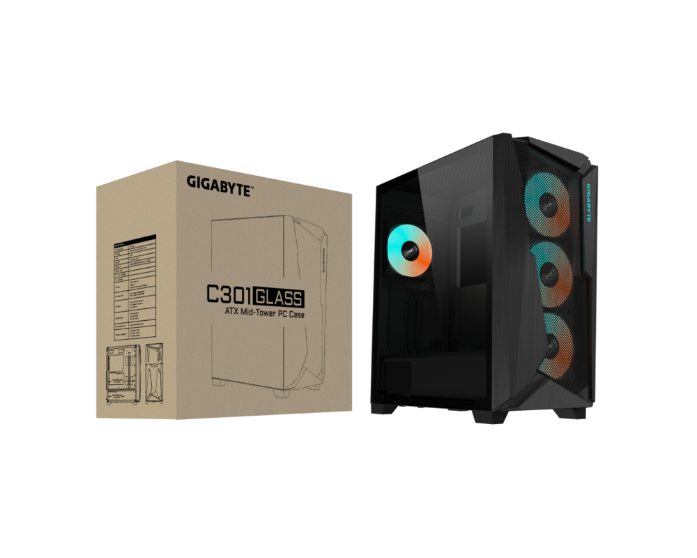 Кутия Gigabyte C301 Black, Tempered Glass, Mid-Tower, RGB Fusion 8