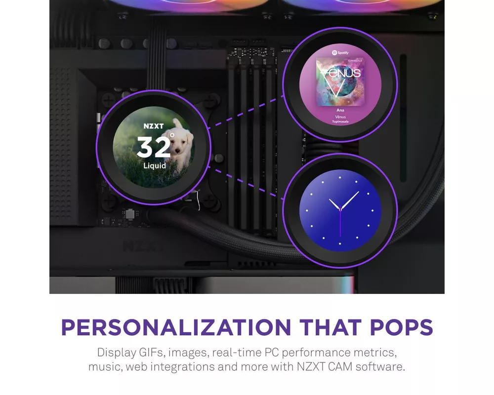 Охладител за процесор NZXT Kraken Elite RGB 280 Black, Customizable LCD Display 3