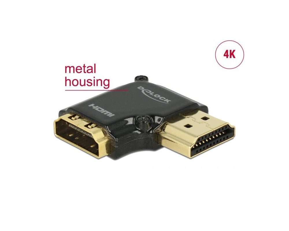 Адаптери Delock 65661, HDMI-A женско с Ethernet - HDMI-A мъжко, 4K, 90°, Черен