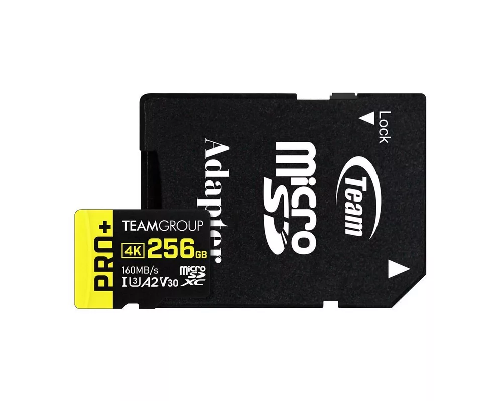Флаш карта Team Group PRO Plus microSDXC 256GB, UHS-I U3, A2, V30 + SD Адаптер 3