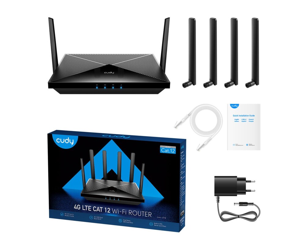 Рутер Cudy LT12, AC1200, 4G, LTE CAT 12, 2.4/5 GHz, 300 - 867 Mbps 4