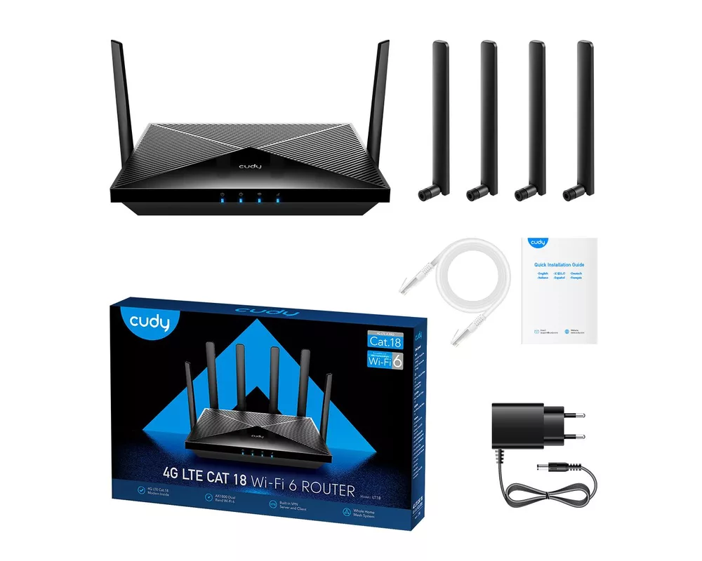 Рутер Cudy LT18, AX1800, 4G, LTE CAT 18, 2.4/5 GHz, 574 - 1201 Mbps 4