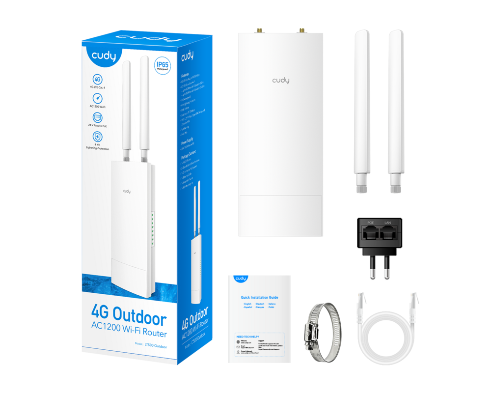 Рутер Cudy LT500 Outdoor, AC1200, 4G, LTE CAT 4, 2.4/5 GHz, 300 - 867 Mbps 4