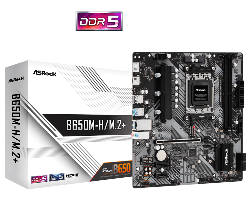 Дънна платка ASROCK B650M-H/M.2+, Socket AM5, 2xDDR5 5