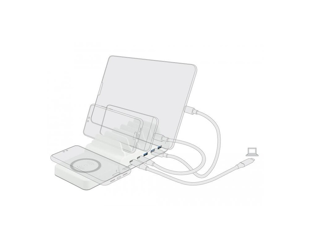 Зарядно USB и безжично  Delock, 2 x USB-C PD, 3 x USB-A 3