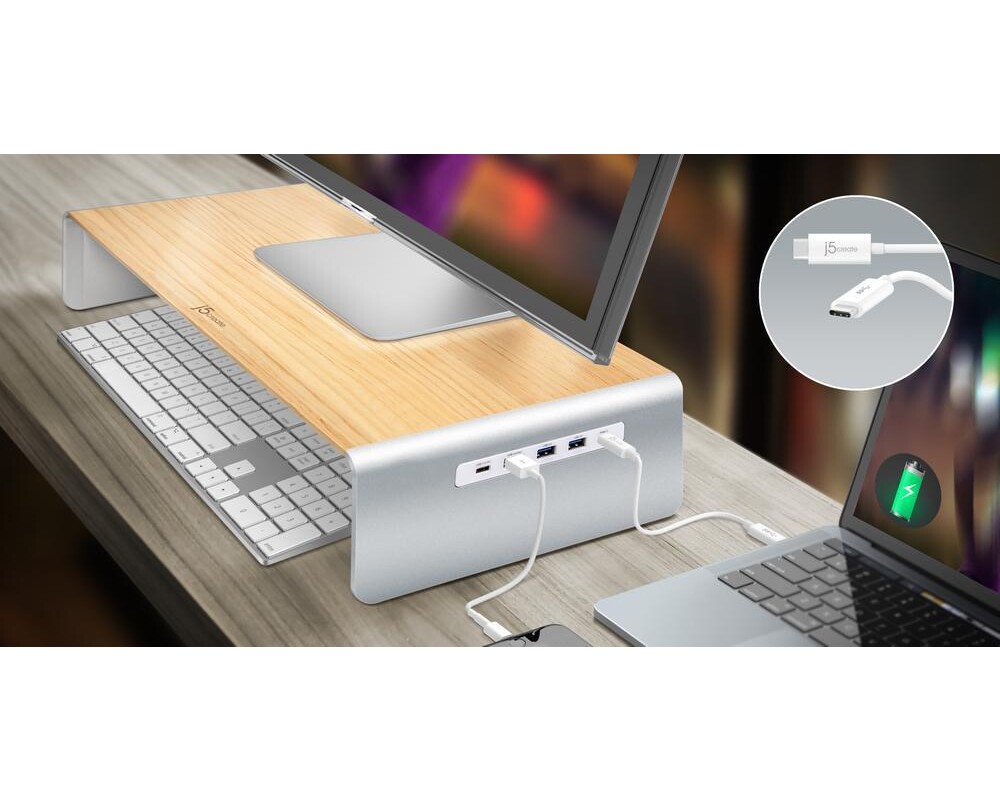 USB хъб Поставка за монитор j5create JCT425 8 в 1 USB Type-C/PD/4K HDMI/ 6-Port USB 3.0 2