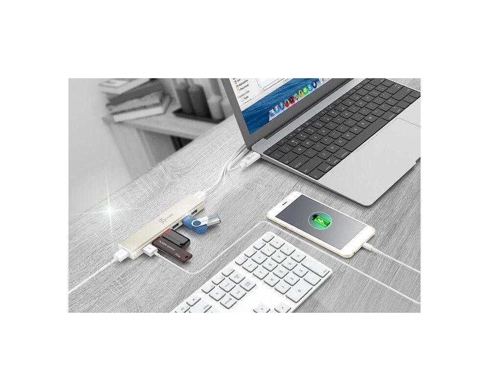 USB хъб Хъб 7-портов J5 Create USB-C JCH377, USB 3.0, 1:7, Бял 3