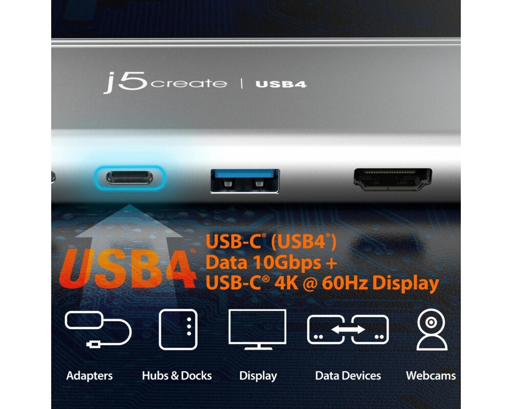 USB хъб 5-портов хъб j5create JCD401 USB4 Dual 4K Multi-port USB-C, 4K HDMI 5