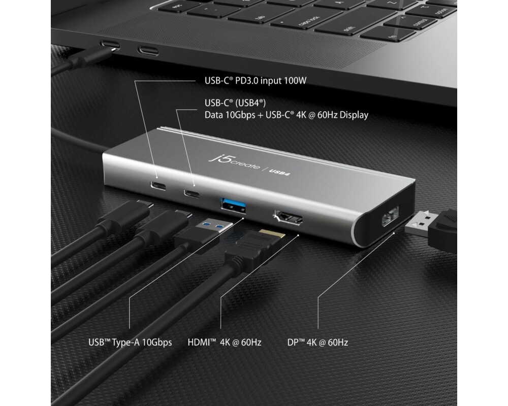 USB хъб 5-портов хъб j5create JCD401 USB4 Dual 4K Multi-port USB-C, 4K HDMI 4