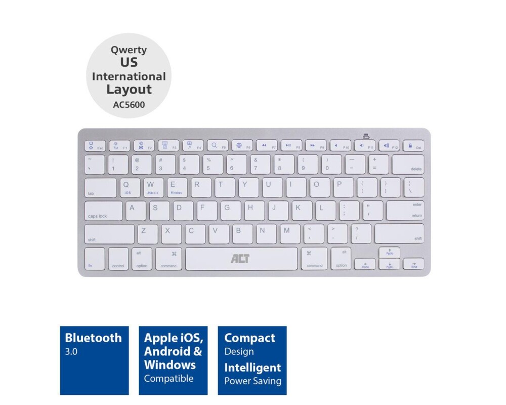 Клавиатура ACT AC5600, Bluetooth, За таблети компютри смартфони, US 3