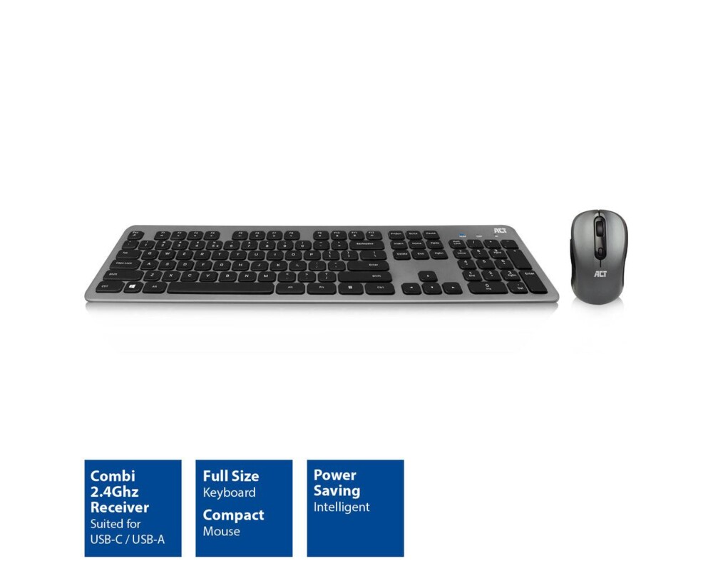 Клавиатура Комплект клавиатура с мишка ACT AC5710, 2.4 Ghz, USB-C/USB-A, US 3