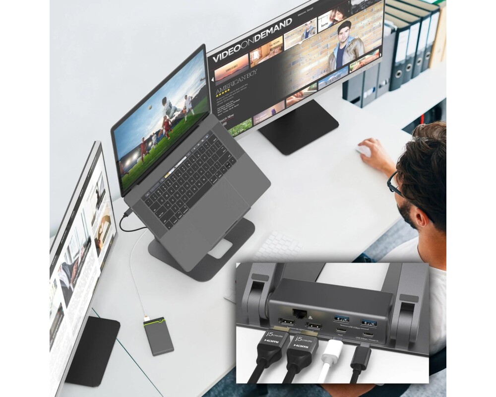 Докинг станция Поставка за лаптоп с докинг станция j5create JTS327, до 16", USB-C, 4K 9