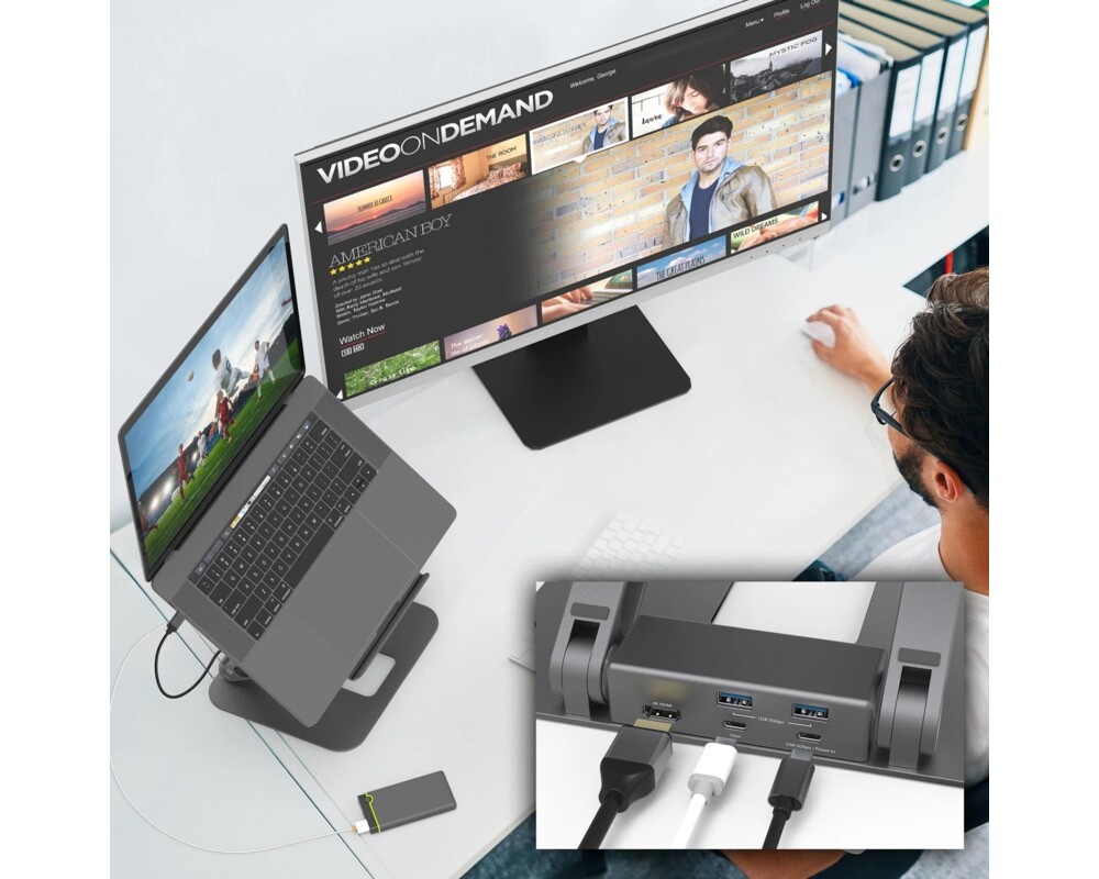 Докинг станция Поставка за лаптоп с докинг станция j5create JTS327, до 16", USB-C, 4K 4