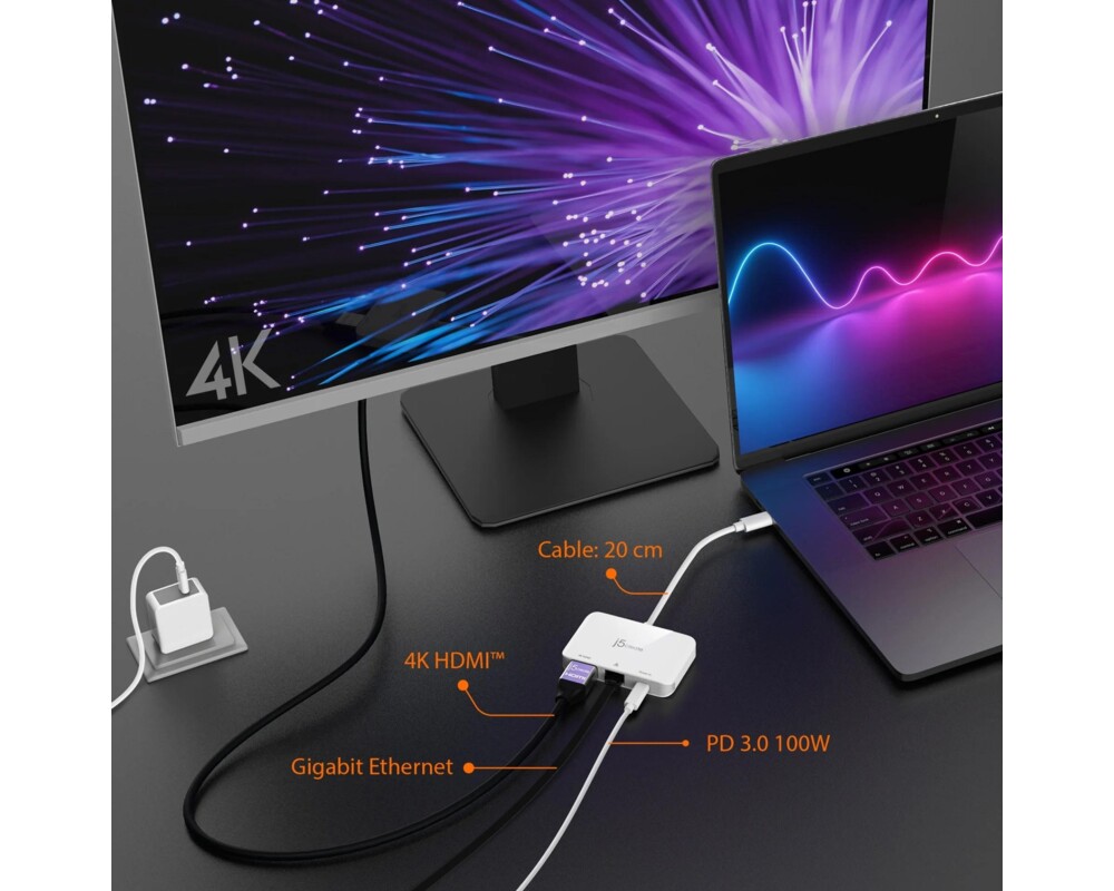 Адаптери Мрежови адаптер/хъб/ j5create JCA351, Gigabit, 4K HDMI 4