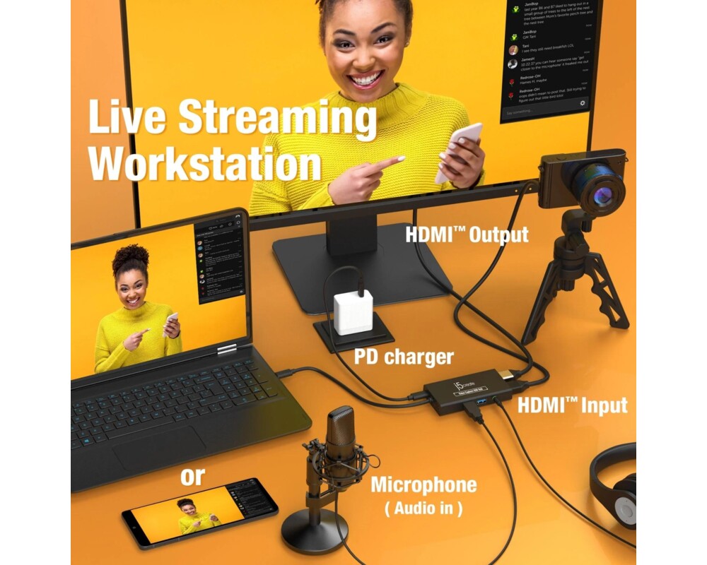 TV тунер/видео устройство Кепчер j5create JVA01, HDMI - HDMI, USB-C хъб, Черен 5