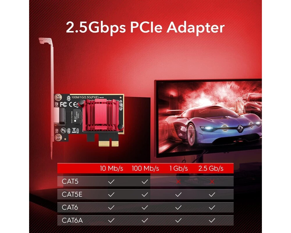 Мрежова карта Cudy PE25, PCIe, 10 Mbps/ 100 Mbps/ 1 Gbps/ 2.5 Gbps 4