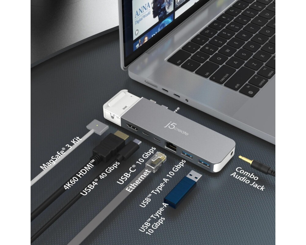 USB хъб Докинг станция j5create JCD395, USB4 Hub, MagSafe Kit, За MacBook Pro 2021/2022 6