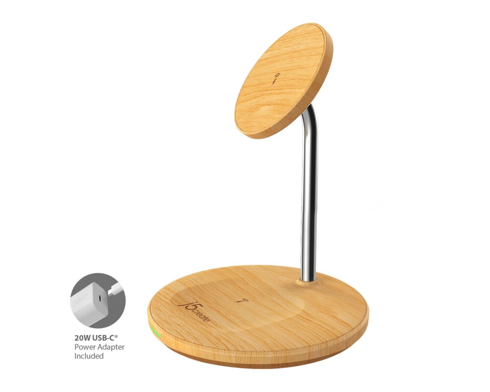 Зарядно Безжично  j5create JUPW2106, Магнитно, За 2 устройства, Дървено 2