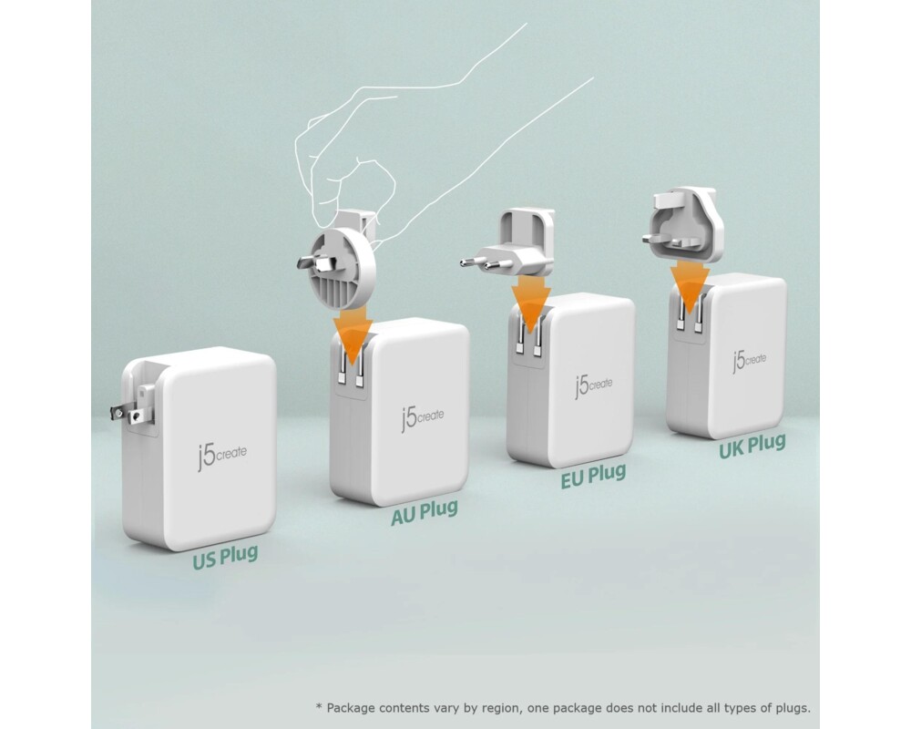 Зарядно Мрежово  j5create JUP43130E 130W, 4 порта, USB-C, USB-A 5
